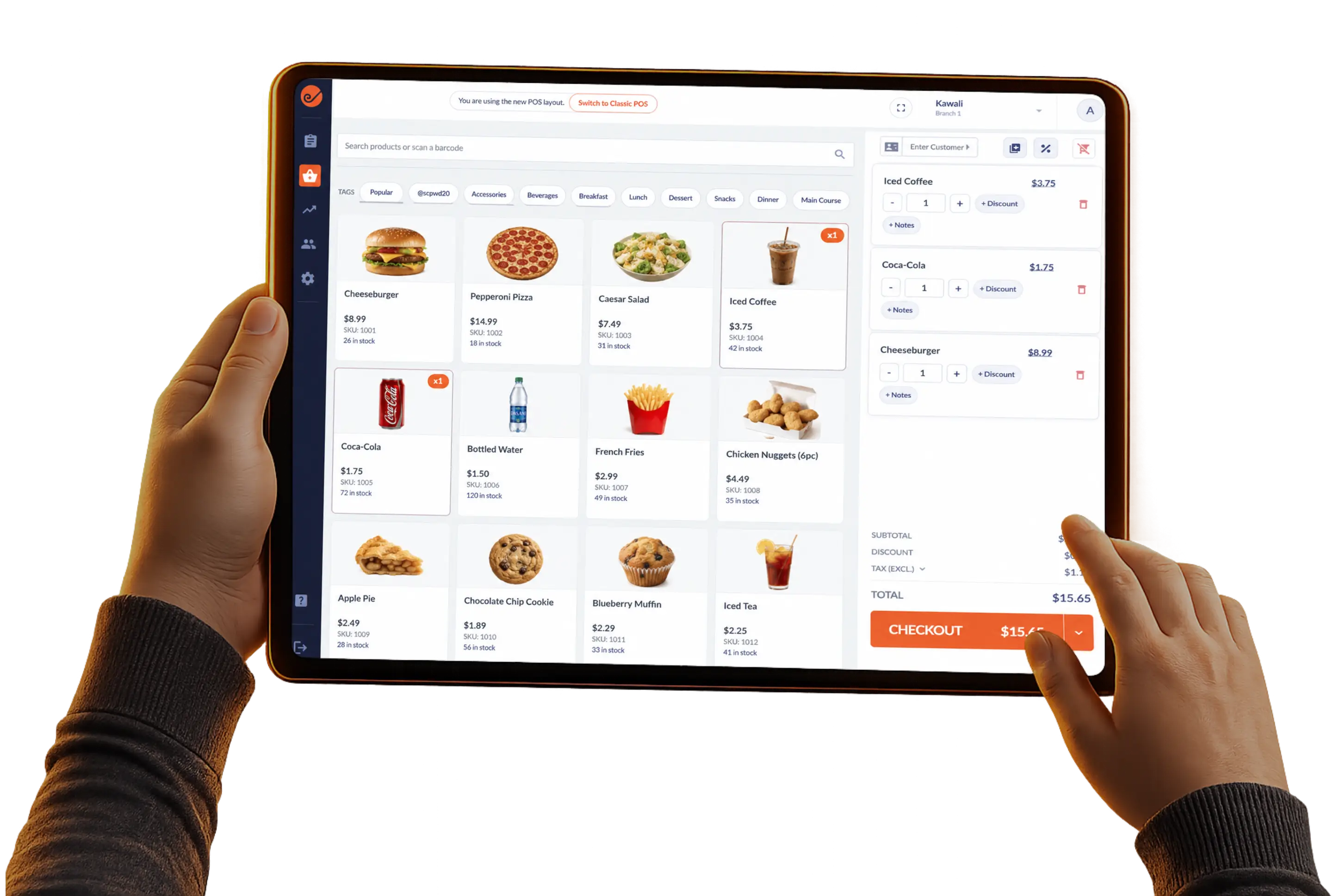 Imonggo point of sale shown on tablets